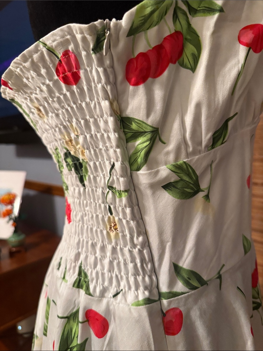 Maggie Tang White Halter Cherry Print Fit-and-Flare Dress - Picture 3 of 7